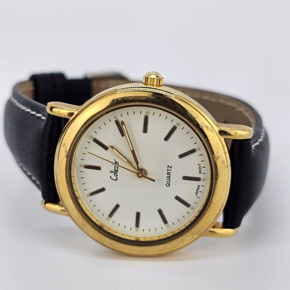 Collezio Watch Women 35MM White Dial New Black Leather Bands New Battery‎